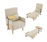 Poltrona letto 3 in 1, divano letto convertibile con funzione letto, sedia pieghevole imbottita con vassoio in legno e schienale regolabile, poltrona lounge, poltrona relax, divano letto singolo