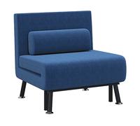 HOMCOM Poltrona Letto con Schienale Regolabile in 5 Posizioni, in Tessuto Effetto Lino e Acciaio, 75x70x75 cm, Blu Scuro