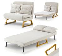 Poltrona Letto Reclinabile 2 Posti Chaise Lounge in Velluto Convertibile Crema