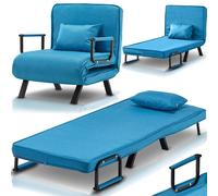 Poltrona Letto Reclinabile Chaise Lounge con Seduta Imbottita Convertibile Blu
