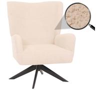 Poltrona Lounge HWC-N65, Sedia Cocktail Imbottita Relax, Girevole, Stoffa/Tessuto ciniglia Metallo - Avorio Beige