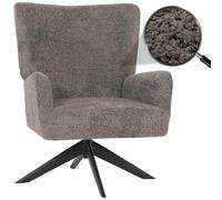 Poltrona Lounge HWC-N65, Sedia Cocktail Imbottita Relax, Girevole, Stoffa/Tessuto ciniglia Metallo - Grigio Scuro