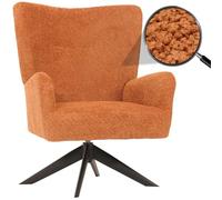 Poltrona Lounge HWC-N65, Sedia Cocktail Imbottita Relax, Girevole, Stoffa/Tessuto ciniglia Metallo - Terracotta