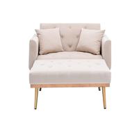 Poltrona lounge regolabile con poggiapiedi, schienale 105°/140°/180° in 3 livelli, imbottitura, 2 cuscini, braccioli, rivestimento rimovibile, telaio in legno, gambe in metallo, sedia relax come