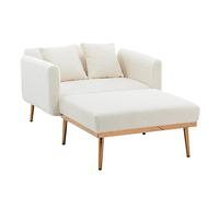 Poltrona lounge regolabile con poggiapiedi, schienale 105°/140°/180° in 3 livelli, imbottitura, 2 cuscini, braccioli, rivestimento rimovibile, telaio in legno, gambe in metallo, sedia relax come