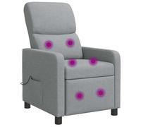 Poltrona massaggiante in tessuto grigio chiaro con telecomando e | Design moderno, soggiorno e studio, schiuma e fibra, poliestere, inclinazione 115°-160°
