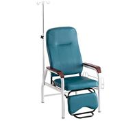 Poltrona Medica in Pelle, Poltrona per Infusione con Corrimano in Legno Massello, Asta Portaflebo e Poggiapiedi, per Clinica, Casa di Cura, Casa di Cura(Green)