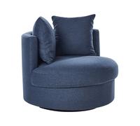 Beliani Poltrona moderna Glam con schienale rotondo Base girevole in poliestere con due cuscini Blu