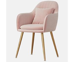 Poltrona moderna per camera da letto, con struttura in acciaio al carbonio e cuscino in spugna, compatta, 43 x 36 x 77 cm, sedia per il trucco beige, elegante e confortevole.