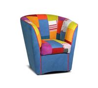 Poltrona Patchwork artigianale 100% MADE IN ITALY modello AZZURRA, tessuto antimacchia e idrorepellente cucito a mano, struttura robusta in legno (Blu)