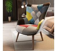 Poltrona Patchwork Memory Foam con Braccioli. Imbottita con Schienale Alto E Piedi in Legno, Design per Ufficio, Studio, Salotto, Soggiorno, 76 x 68 x 98 cm (Multicolore)