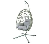 POLTRONA PENSILE PIEGHEVOLE DA GIARDINO IN RATTAN SINTETICO CON CUSCINO