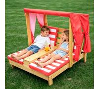 Poltrona Per Bambini Con Tettuccio E Rivestimento Inferiore | Lettino Prendisole Con Schienale in Legno Per Spiaggia, Giardino, Balcone E Bordo Piscina,Rosso,92.8x84.8x89.1cm