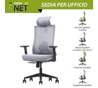 Poltrona presidenziale silver con alzata classe 4 e schienale ergonomico