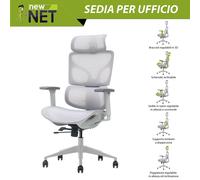 Poltrona presidenziale silver con alzata classe 4 e seduta in rete traspirante