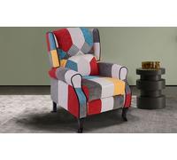 BAKAJI Poltrona Sedia Reclinabile Rivestita e Imbottita con Design Patchwork, Stile Toppe, Arredamento Casa Ideale per Lettura e Riposo, Schienale Comodo Ergonomico per Postura Dritta (Brown)