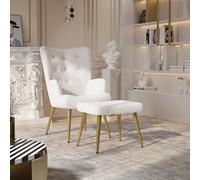 Poltrona reclinabile scandinava con poggiapiedi - Poltrona relax individuale in pelle di pecora, spugna, soggiorno e TV dal design elegante (bianco)