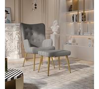 Poltrona reclinabile scandinava con poggiapiedi, poltrona relax individuale in pelle di pecora, spugna, soggiorno e TV dal design elegante (grigio scuro)