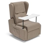 Poltrona relax elettrica Berlino per anziani, 2 motori, 4 ruote, tessuto antimacchia, alzapersona, kit optional batteria, braccioli estrabili e tavolino opzionale (4 Ruote + Tavolino, Tortora)