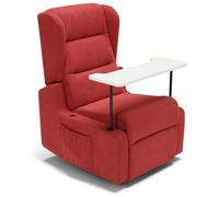 Poltrona relax elettrica Bilbao per anziani, 2 motori, 2 o 4 ruote, reclinazione alzapersona, kit optional batteria, braccioli estrabili e tavolino opzionale (STANDARD + BATTERIA, Rosso)