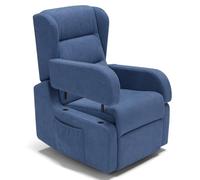 Poltrona relax elettrica Bilbao per anziani, 2 motori, 2 o 4 ruote, reclinazione e alzapersona, kit optional batteria, braccioli estrabili e tavolino opzionale (BASE + BATTERIA, Blu)