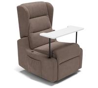 Poltrona relax elettrica Bilbao per anziani, 2 motori, 2 o 4 ruote, reclinazione e alzapersona, kit optional batteria, braccioli estrabili e tavolino opzionale (STANDARD + BATTERIA, Fango)