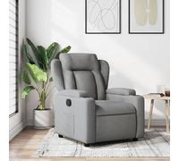 Poltrona relax in tessuto grigio chiaro, con funzione reclinabile manuale e | Inclinabile manualmente fino a 135 gradi, telaio in legno e metallo, portata fino a 110 kg, due portabibite, tasca laterale