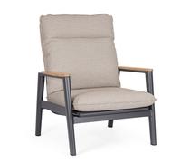 Poltrona Relax Reclinabile Miguel in Alluminio con Inserti in Teak e Cuscini Idr