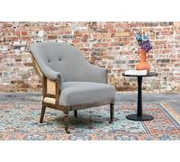 Poltrona rotonda in lino e cotone grigio, stile scandinavo, 73x84x88 cm, design vintage e confortevole