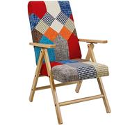 POLTRONA SALOTTO TESSUTO PATCHWORK IN LEGNO NATURALE IMBOTTITA RECLINABILE RELAX