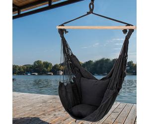 Poltrona Sedia da Giardino Esterno Sospesa Antracite 2x Cuscino Legno Tessile