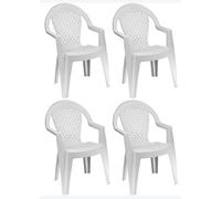 Poltrona Sedia in Resina Bianca da Esterno Giardino Piscina Set 4Pz Tosca MD PAS