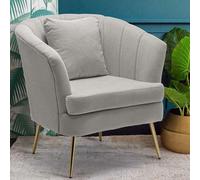 BAKAJI Poltrona Sedia Relax Rivestimento in Tessuto Struttura Legno e Gambe in Metallo Colore Oro Imbottita Design Moderno Decorazione Trapuntata Ampio Schienale Dimensione 80 x 70 x 80 cm (Grigio)