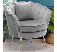 BAKAJI Poltrona Sedia Relax Rivestimento Tessuto Velluto Gambe in Metallo Colore Oro Imbottita Design Moderno Decorazione Trapuntata Ampio Schienale a Conchiglia Dimensione 81 x 77 x 84 cm (Grigio)