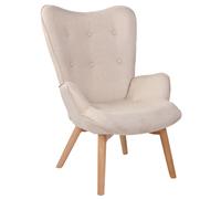 CLP Poltrona Soggiorno con Orecchie Durham in Stoffa E Legno di Faggio I Sedia Lounge Salotto Design Ispirazione Chesterfield, Colore:Crema