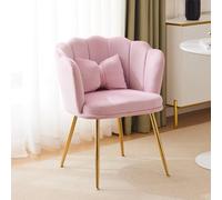 Poltrona soggiorno moderna in velluto, sedia da bagno, comoda e imbottita, decorativa con schienale a petalo e gambe in metallo placcato oro e cuscino a farfalla per camera da letto