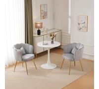 Poltrona soggiorno moderna in velluto sedia da bagno comoda imbottita decorativa con schienale a petalo e gambe in metallo placcato oro e cuscino a farfalla per Esszi (set da 2)