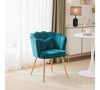 Poltrona soggiorno moderna in velluto sedia da bagno comoda imbottita decorativa con schienale petalo e gambe in metallo dorato e cuscino a farfalla per Esszi (verde 1 set)