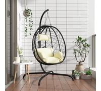 vidaXL Sedia Uovo Sospesa con Cuscino Bianco Crema Polyrattan Acciaio