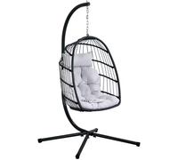 Poltrona Sospesa Amaca a Uovo 105x95x195 cm Gaia in Rattan e Corda Nero