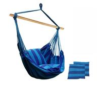 Poltrona Sospesa da Giardino. Sedia a Dondolo da Appendere. Amaca Appesa con 2 Cuscini e Barra di Supporto in Legno per Interno/Esterno, Camera da Letto, Terrazzo, Balcone (120kg, 130x100cm)