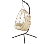 Bakaji Poltrona Sospesa da Giardino Sedia Dondolo Amaca Pensile da Esterno Struttura in Metallo Nido in Rattan e Corda + Cuscino Seduta Imbottito e Poggiatesta Design Moderno 198 x 110 x 95 cm