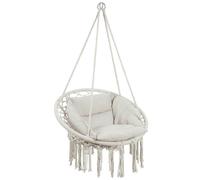 Poltrona Sospesa Giardino Tessuto Sedia Dondolo Pensile Amaca con Cuscino Beige