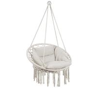 Poltrona Sospesa Giardino Tessuto Sedia Dondolo Pensile Amaca con Cuscino Beige
