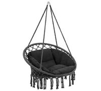Bakaji Poltrona Sospesa da Esterno Giardino in Corda di Cotone Sedia Dondolo Pensile Amaca Terrazzo Campeggio con Struttura Circolare in Acciaio Seduta Imbottita Cuscino Design Moderno (Grigio)
