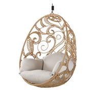 Poltrona sospesa per esterni in resina riciclata imitazione rattan e cuscino ecrù (base venduta separatamente)