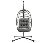 Poltrona Uovo Sospesa Rattan Grigio Altalena Giardino con Cuscino