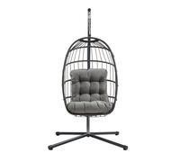 Poltrona Uovo Sospesa Rattan Nero Altalena Giardino con Cuscino