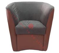 Poltrona VALENTINA BICOLORE in ecopelle MARRONE e seduta tessuto GRIGIO