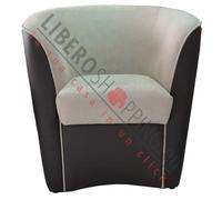 Poltrona VALENTINA BICOLORE in ecopelle MARRONE e seduta tessuto TORTORA